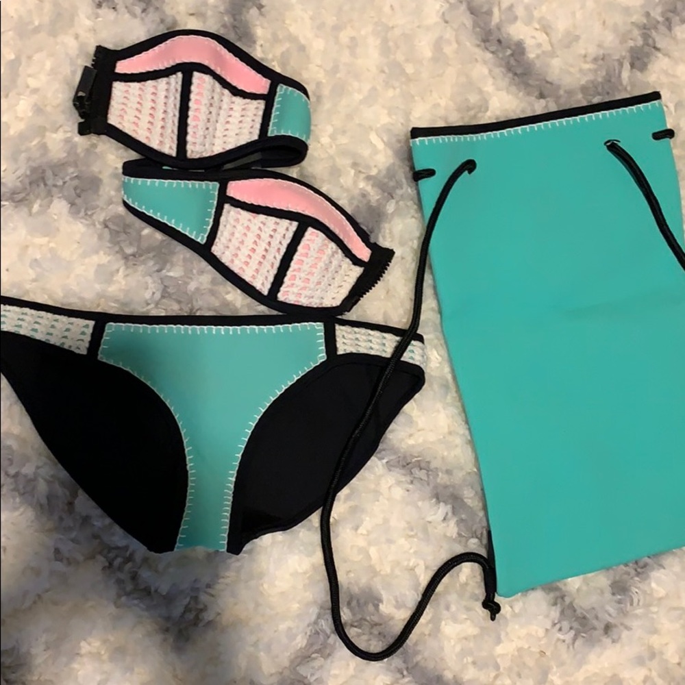 Pink and teal triangl bathing suit